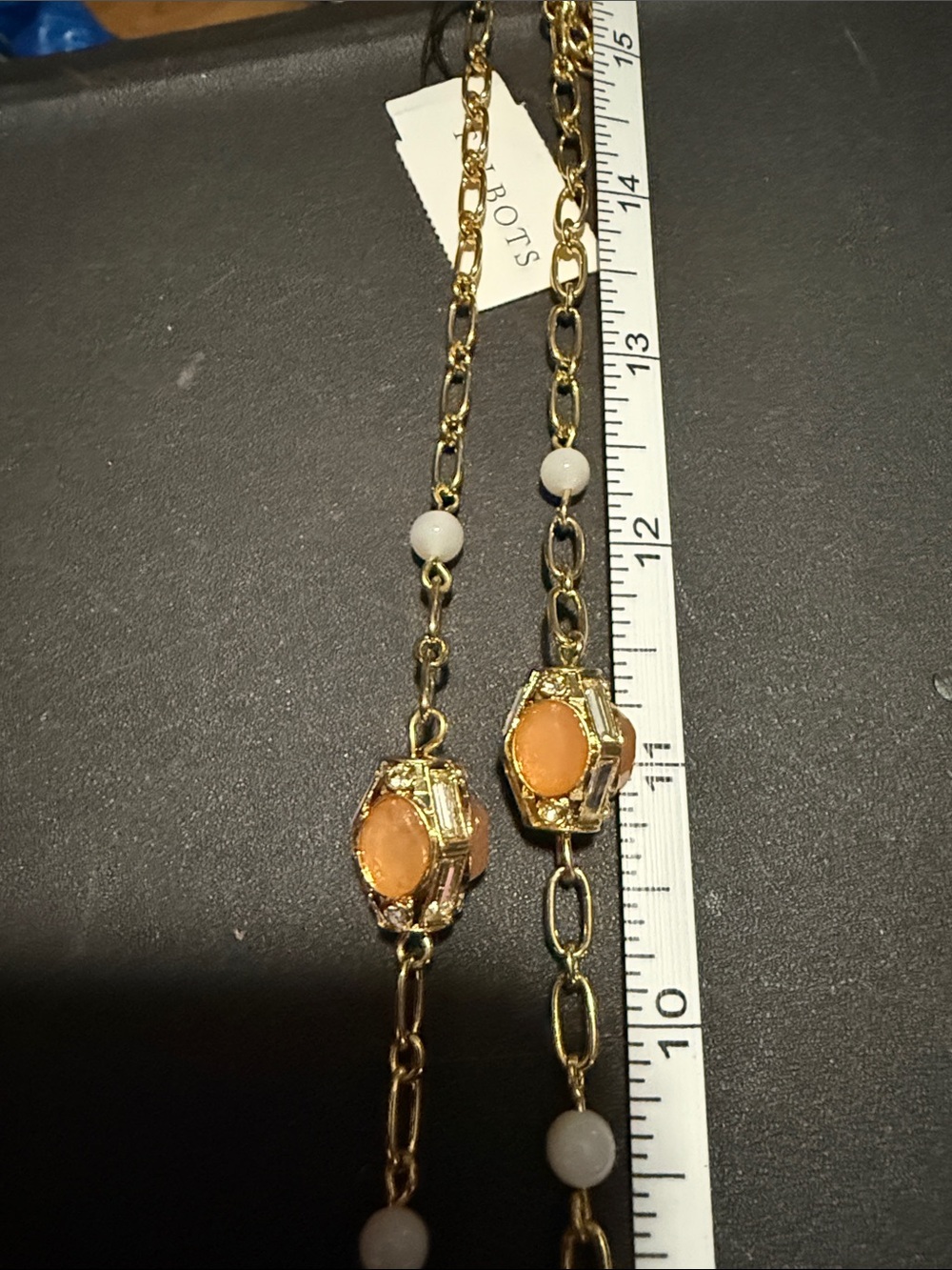 Talbots Gold Chain Necklace with Orange Cabochons and White Beads